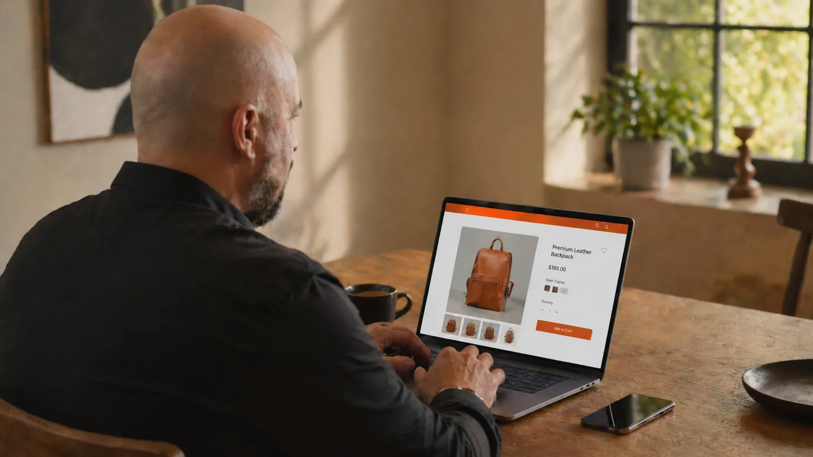 Remco Bussing bekijkt een webshop op zijn laptop — webshop laten maken voor MKB